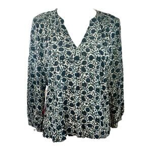New Faherty Boho Blue Floral Viscose Top Size Small